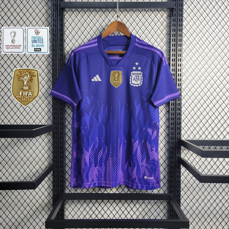 camisa-away-roxa-argentina-seleção-copa-qatar-2022-campeã-messi-di-maria-2023-copadomundo