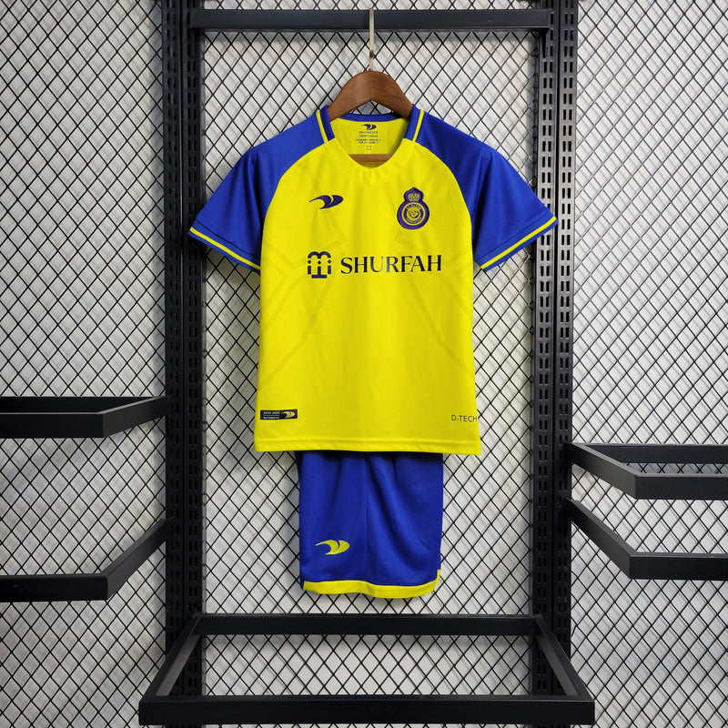 camisa infantil al nassr cristiano ronaldo cr7 amarela e azul